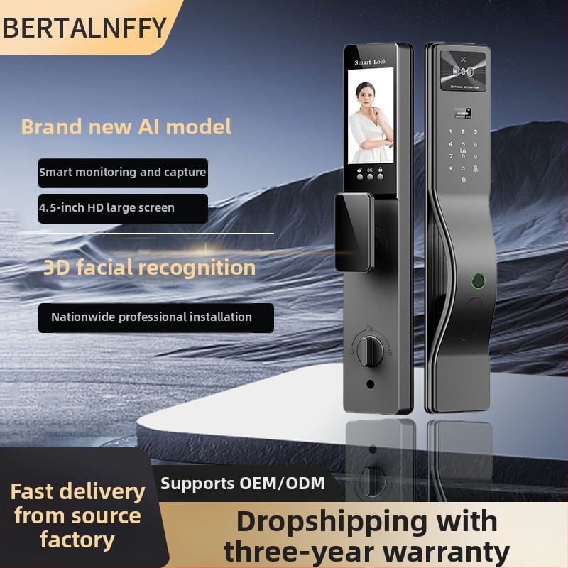 Умна брава с разпознаване по отпечатък и палмови вени, безконтактно автоматично заключване и достъп с парола за домашна охрана — съхранява до 100 отпечатъка, отключване за 0,5 s, работна температура -25 до 55 °C.