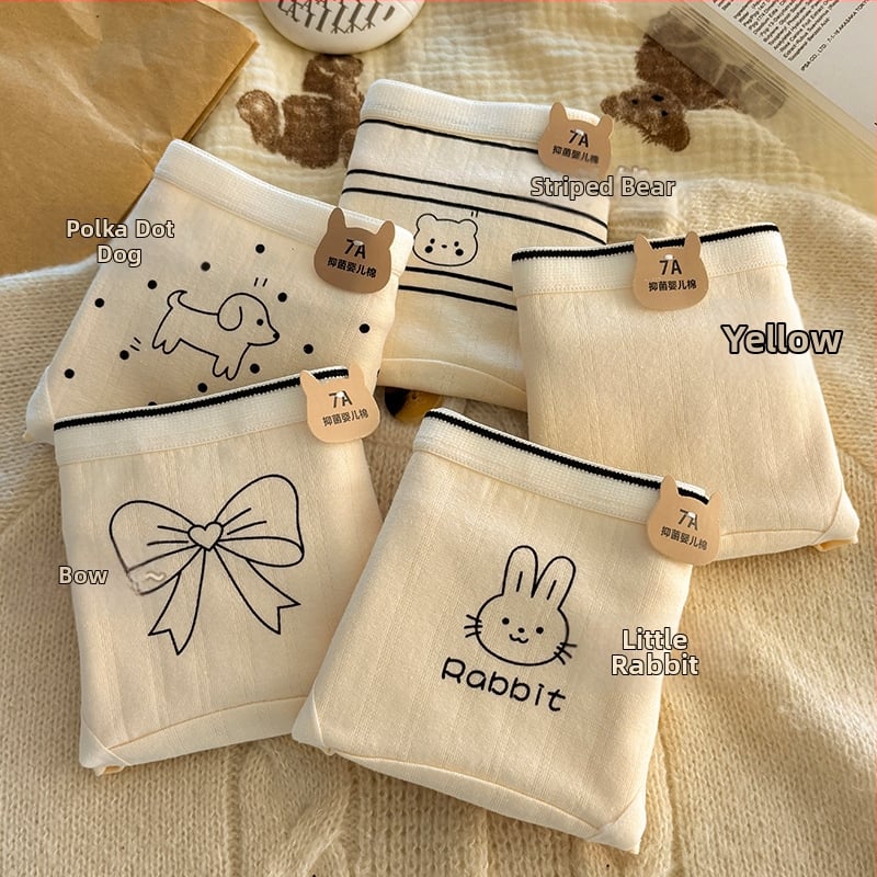 Дамски памучни бикини – антибактериални, със средна талия, принт с карикатура