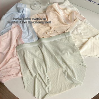 Айс коприна дамски бикини, японски стил, средна талия, подплата от Mulberry коприна, дишащи, антибактериални, без следи, повдигащи ханша, райета