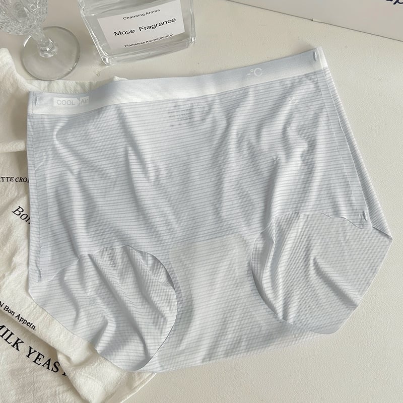 Айс коприна дамски бикини, японски стил, средна талия, подплата от Mulberry коприна, дишащи, антибактериални, без следи, повдигащи ханша, райета
