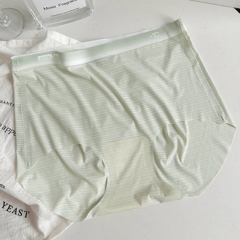 Айс коприна дамски бикини, японски стил, средна талия, подплата от Mulberry коприна, дишащи, антибактериални, без следи, повдигащи ханша, райета