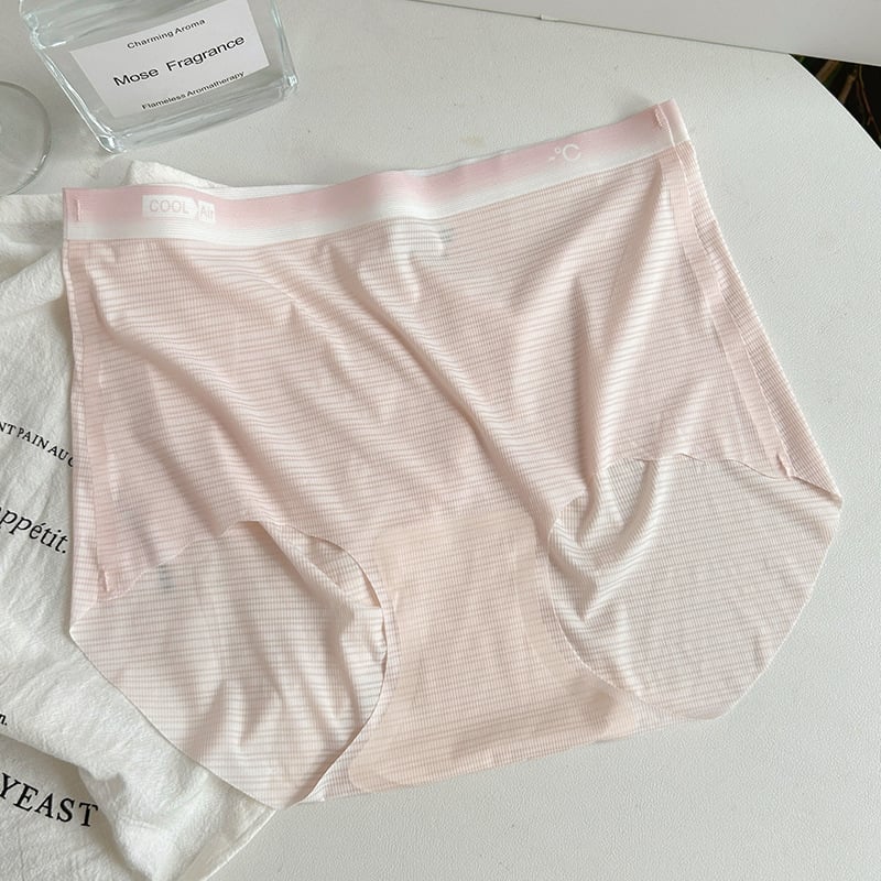 Айс коприна дамски бикини, японски стил, средна талия, подплата от Mulberry коприна, дишащи, антибактериални, без следи, повдигащи ханша, райета