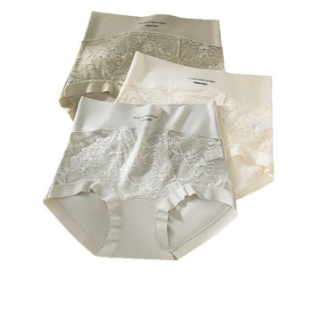 Дамски бикини с висока талия от дантела, дишаща памучна подплата, средна талия, флорален принт, памучна смесена материя (30–50% памук)