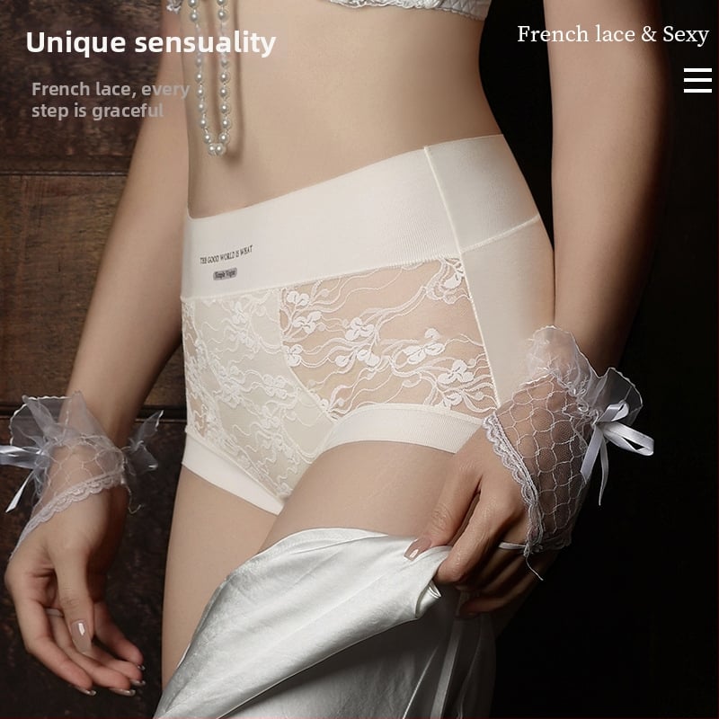 Дамски бикини с висока талия от дантела, дишаща памучна подплата, средна талия, флорален принт, памучна смесена материя (30–50% памук)