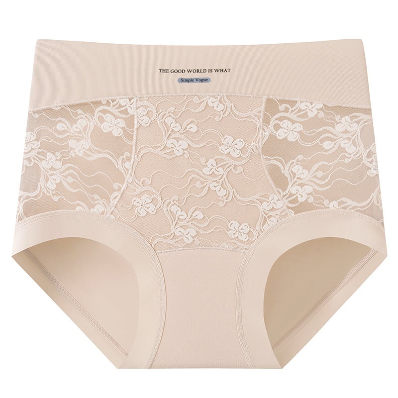 Дамски бикини с висока талия от дантела, дишаща памучна подплата, средна талия, флорален принт, памучна смесена материя (30–50% памук)