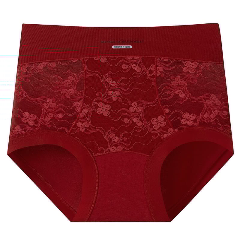 Дамски бикини с висока талия от дантела, дишаща памучна подплата, средна талия, флорален принт, памучна смесена материя (30–50% памук)