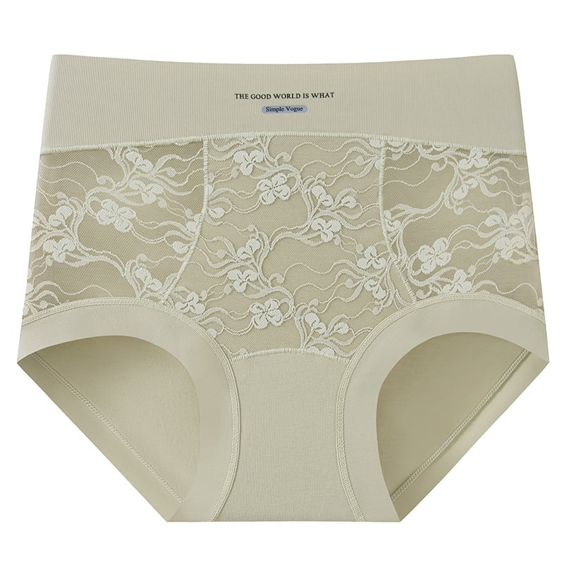 Дамски бикини с висока талия от дантела, дишаща памучна подплата, средна талия, флорален принт, памучна смесена материя (30–50% памук)