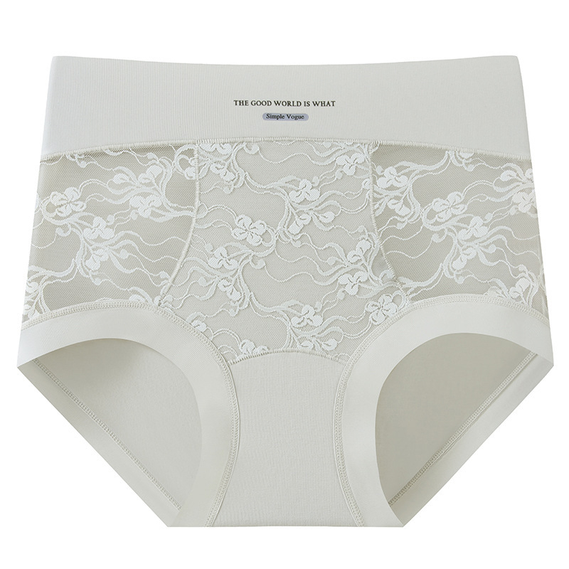 Дамски бикини с висока талия от дантела, дишаща памучна подплата, средна талия, флорален принт, памучна смесена материя (30–50% памук)
