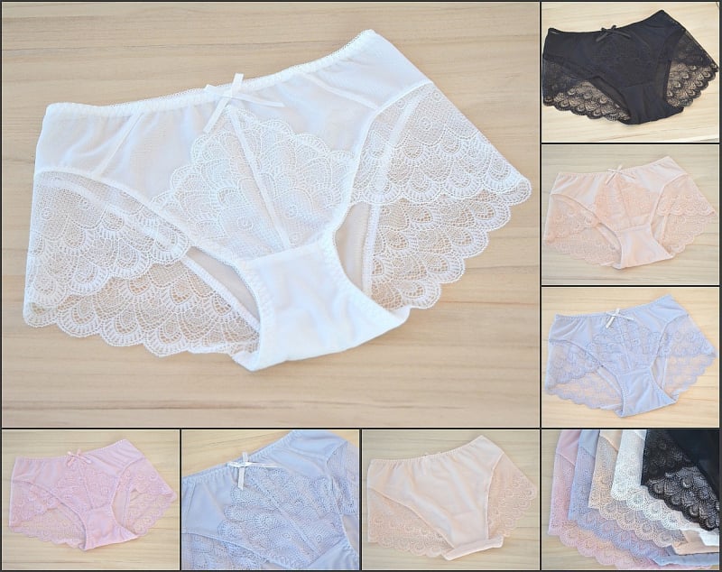 Дамски дантелени бикини с мрежеста текстура, мека еластична лента, дишащи, без видими линии, флорална шарка