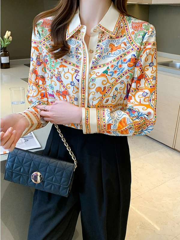 Дамска принтирана риза-кардиган - дълги ръкави, абстрактен принт, свободен силует, средна дължина