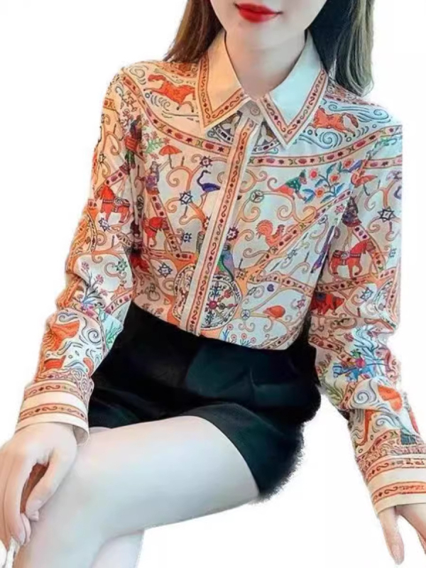 Дамска принтирана риза-кардиган - дълги ръкави, абстрактен принт, свободен силует, средна дължина