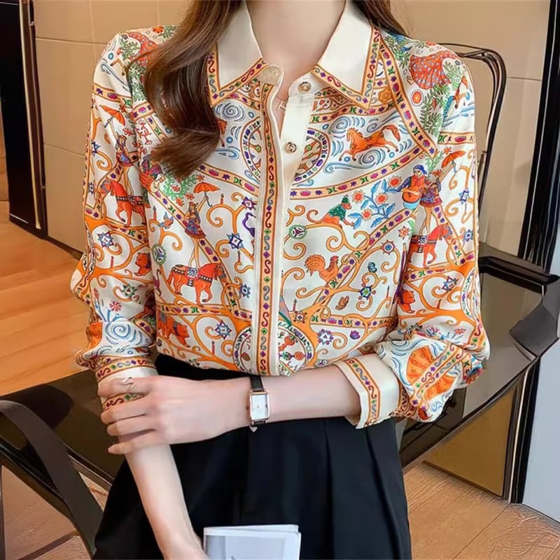 Дамска принтирана риза-кардиган - дълги ръкави, абстрактен принт, свободен силует, средна дължина