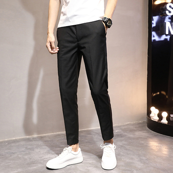 Muške casual hlače u korejskom stilu, slim-fit, skraćena duljina, srednji pojas, poliester-elastan smjesa