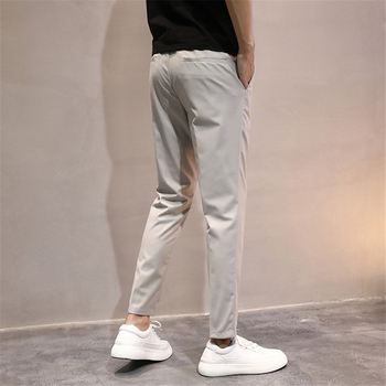 Muške casual hlače u korejskom stilu, slim-fit, skraćena duljina, srednji pojas, poliester-elastan smjesa