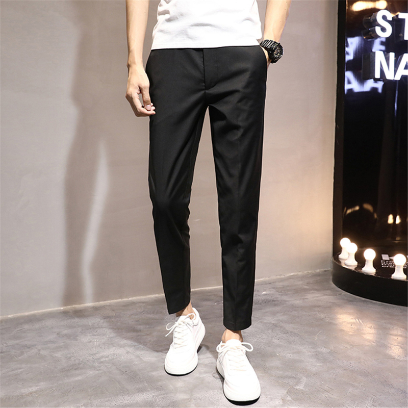 Muške casual hlače u korejskom stilu, slim-fit, skraćena duljina, srednji pojas, poliester-elastan smjesa