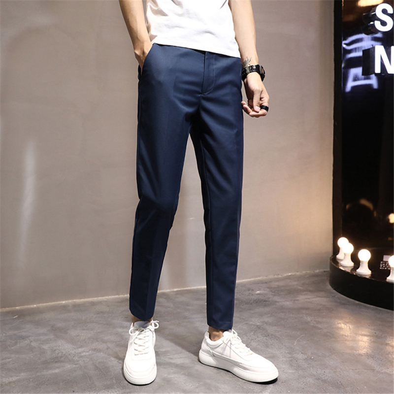 Muške casual hlače u korejskom stilu, slim-fit, skraćena duljina, srednji pojas, poliester-elastan smjesa