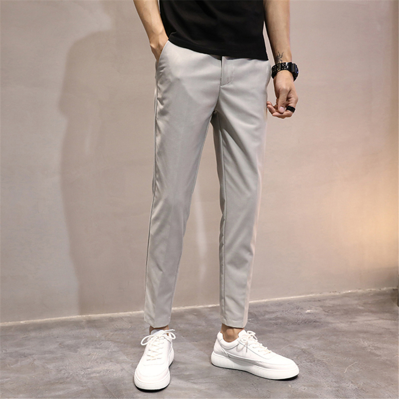 Muške casual hlače u korejskom stilu, slim-fit, skraćena duljina, srednji pojas, poliester-elastan smjesa