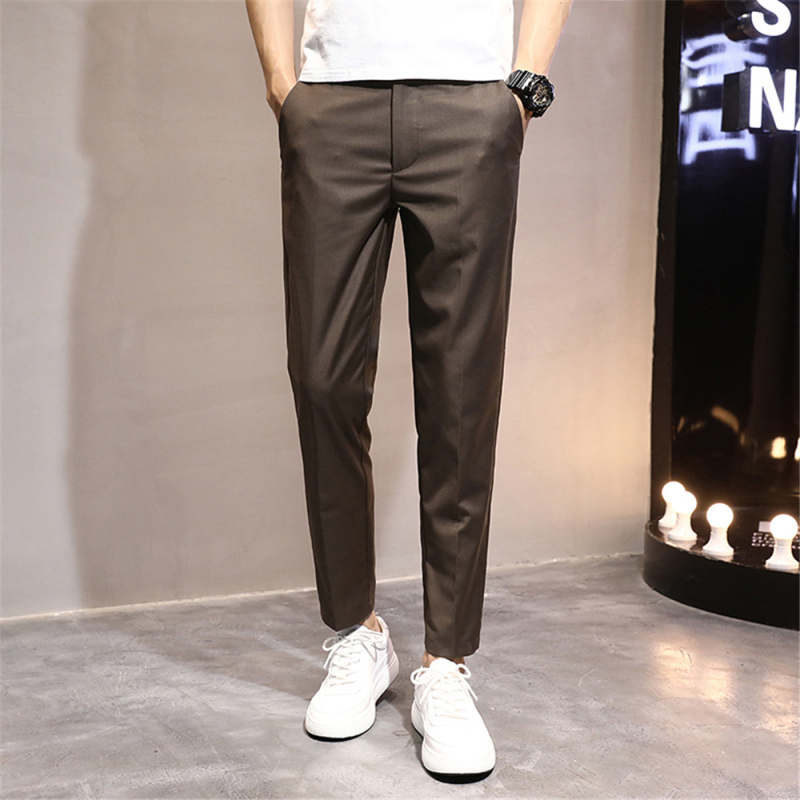 Muške casual hlače u korejskom stilu, slim-fit, skraćena duljina, srednji pojas, poliester-elastan smjesa