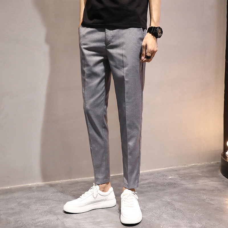 Muške casual hlače u korejskom stilu, slim-fit, skraćena duljina, srednji pojas, poliester-elastan smjesa