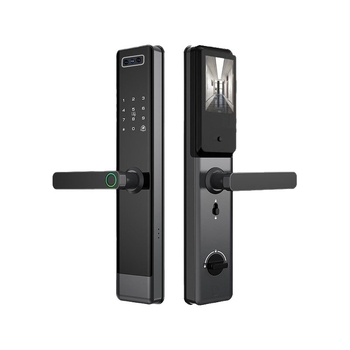 Încuietoare inteligentă pentru ușă cu recunoaștere facială 3D, acces prin amprentă și parolă, deblocare WiFi de la distanță, mâner semi-automat