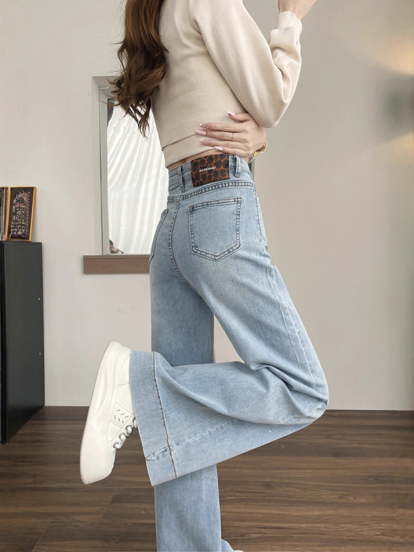 Дънкови дънки с висока талия и широки крачоли, разкроен силует, rhinestone hotfix детайли (Denim cotton; High waist; Wide-leg; Flared; Rhinestone hotfix)