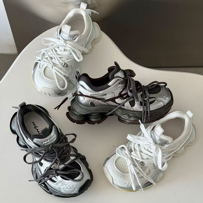 Ženske tenisice s debelim potplatom, stil Dad Shoes, za četiri sezone — okrugli vrh, srednje visina pete 3–5 cm, visoko čelo 3–7 cm, gornji dio od teleće kože + tkanina, uložak EVA