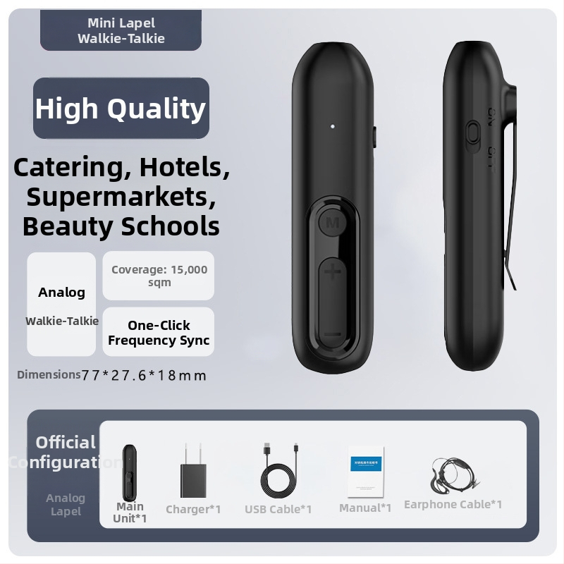 Mini klips Walkie-Talkie, model T50 Mini, domet 1,5–3 km, 16 kanala, Li‑ion baterija 800 mAh