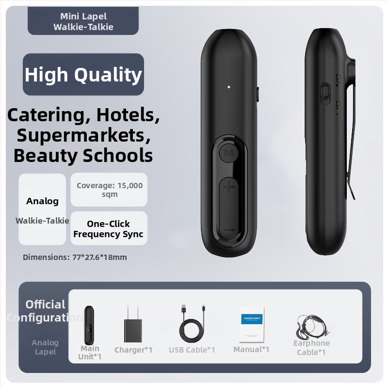 Mini klips Walkie-Talkie, model T50 Mini, domet 1,5–3 km, 16 kanala, Li‑ion baterija 800 mAh
