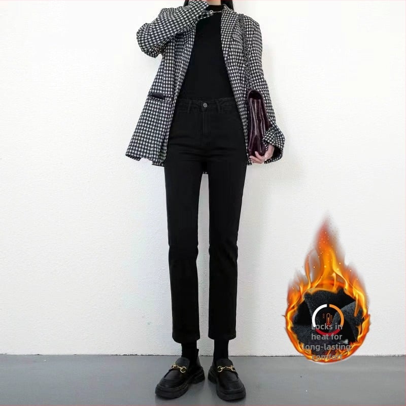 Дънки с висока талия, прав силует, дължина 9/10, деним от памук.