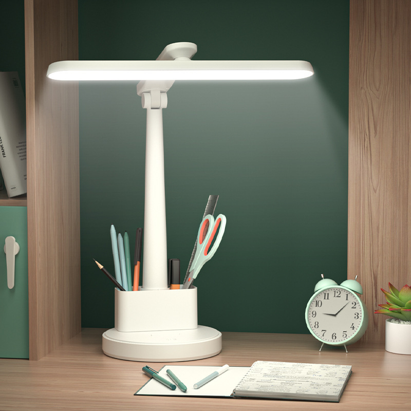 LED stolna lampa za učenje uz zaštitu očiju – dodirni prekidač, plastično sjenilo, CRI ≥90, ≤36V, ugrađena litijska baterija, moderni minimalistički stil, za studentski dom