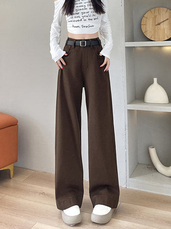 Дънки с висока талия и прав силует от деним с кадифена подплата, есенно-зимна колекция 2025, арт ретро стил