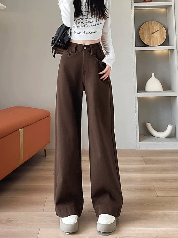 Дънки с висока талия и прав силует от деним с кадифена подплата, есенно-зимна колекция 2025, арт ретро стил