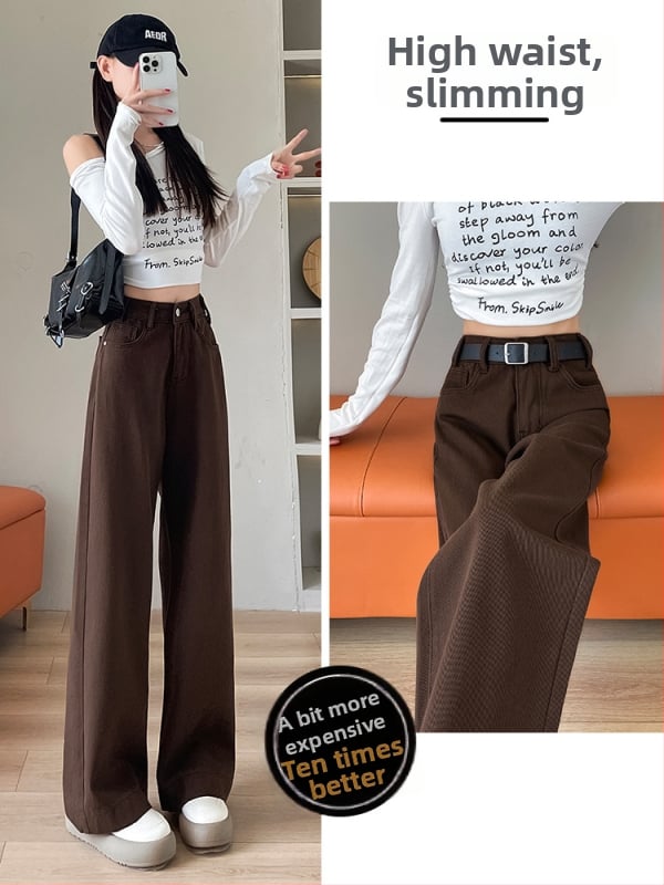 Дънки с висока талия и прав силует от деним с кадифена подплата, есенно-зимна колекция 2025, арт ретро стил