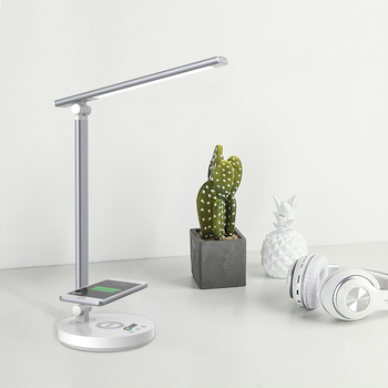 Asztali lámpa vezeték nélküli töltéssel, kettős LED fej, USB ellátás, érintéses kapcsoló, 12W