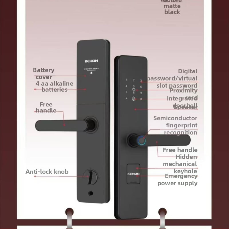 K-10 Okos biometrikus zár ujjlenyomat-olvasóval bejárati ajtókhoz — 50 ujjlenyomat tárolása; szkennelési idő <0.01 s; hamis felismerés <0.01; hamis elutasítás <0.01