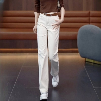 Дънки с прави крачоли, еластични, висока талия, деним 95% памук, ежедневен градски стил, пролет 2024