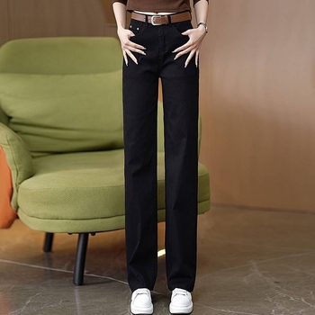 Дънки с прави крачоли, еластични, висока талия, деним 95% памук, ежедневен градски стил, пролет 2024