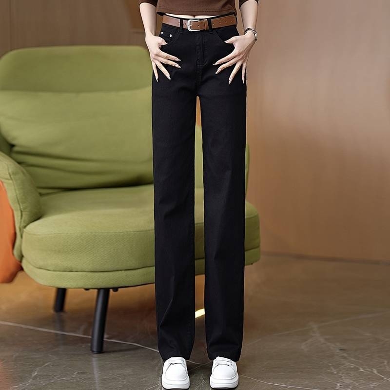 Дънки с прави крачоли, еластични, висока талия, деним 95% памук, ежедневен градски стил, пролет 2024