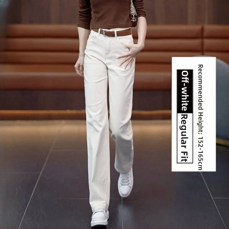 Дънки с прави крачоли, еластични, висока талия, деним 95% памук, ежедневен градски стил, пролет 2024