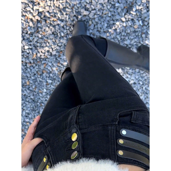 Дамски дънкови джинси с висока талия, тесен силует, микроеластично разтягане, дължина 9/10