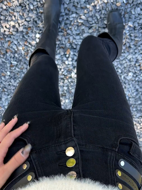 Дамски дънкови джинси с висока талия, тесен силует, микроеластично разтягане, дължина 9/10