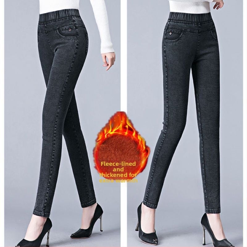 Дънки за жени - висока талия, деним-памук, тесни панталони, дебел материал, пролет 2025