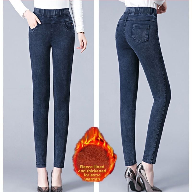 Дънки за жени - висока талия, деним-памук, тесни панталони, дебел материал, пролет 2025