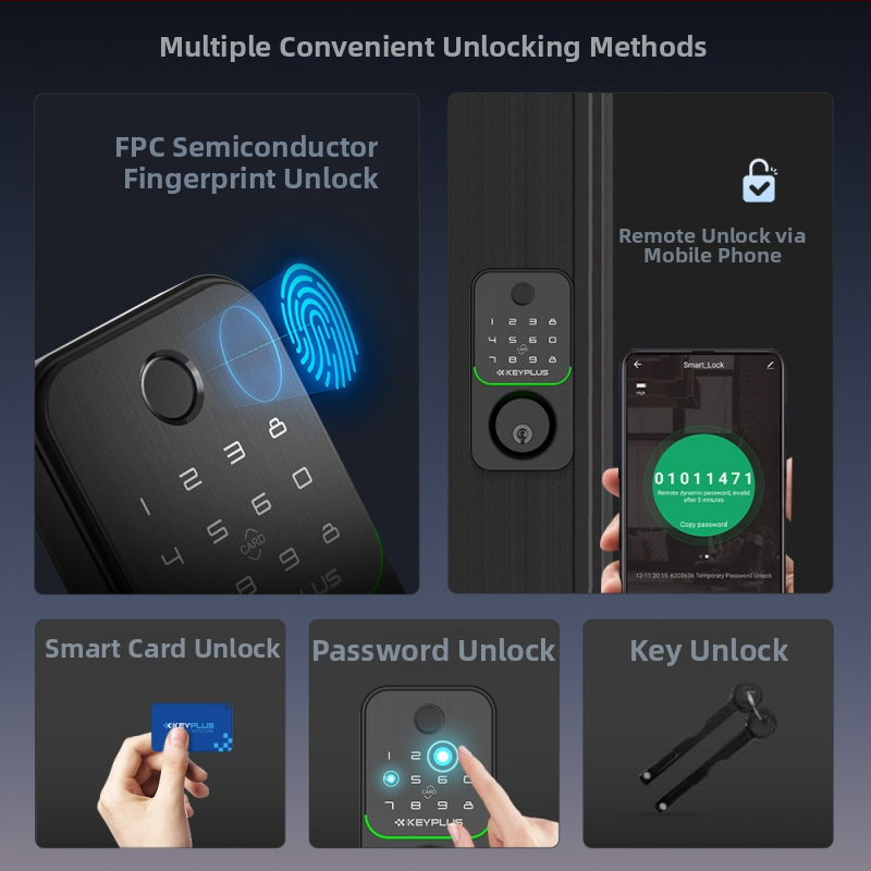 Pametna brava za vrata D1 s Alexa glasovnom upravom, otisak prsta, lozinka, čitač kartica i daljinsko otključavanje — Pohrana otisaka 100, Vrijeme skeniranja 0,1 s, Lažno prepoznavanje 0,01%, Lažno odbacivanje 0,0001%