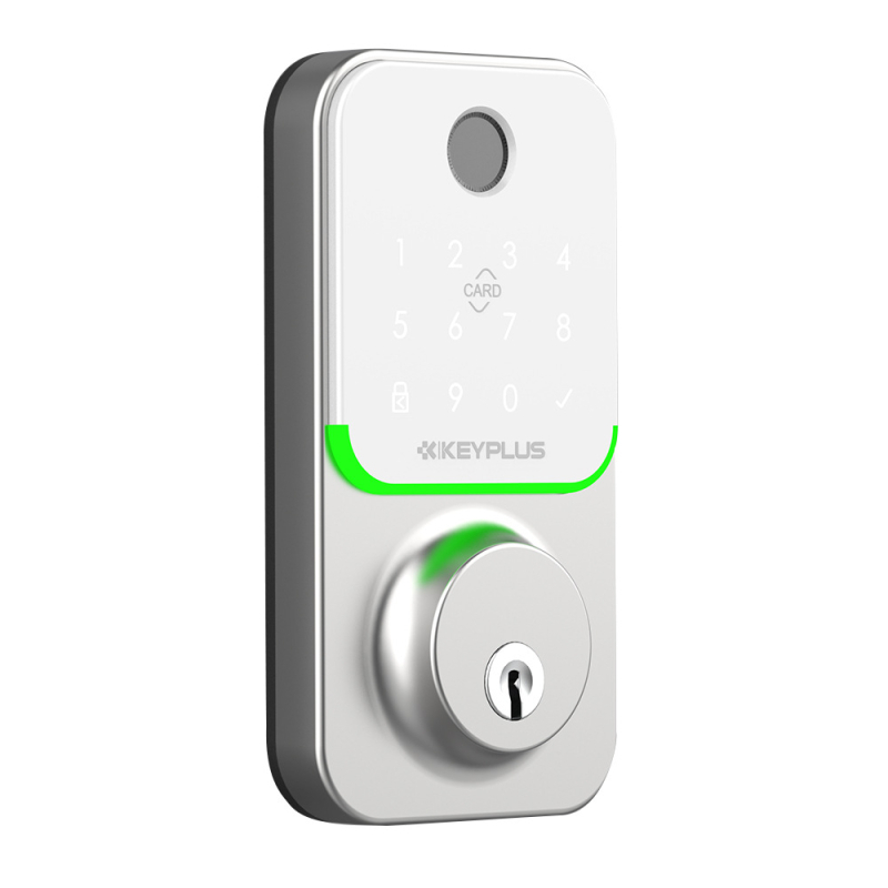 Pametna brava za vrata D1 s Alexa glasovnom upravom, otisak prsta, lozinka, čitač kartica i daljinsko otključavanje — Pohrana otisaka 100, Vrijeme skeniranja 0,1 s, Lažno prepoznavanje 0,01%, Lažno odbacivanje 0,0001%