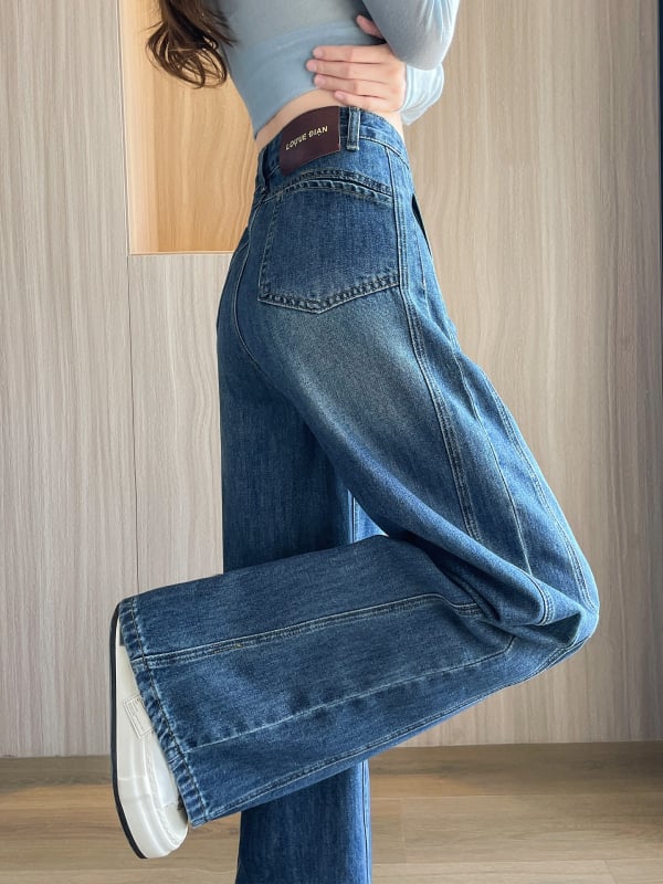 Дънки - Висока талия, широки крачоли, деним, средна дължина, есен 2025