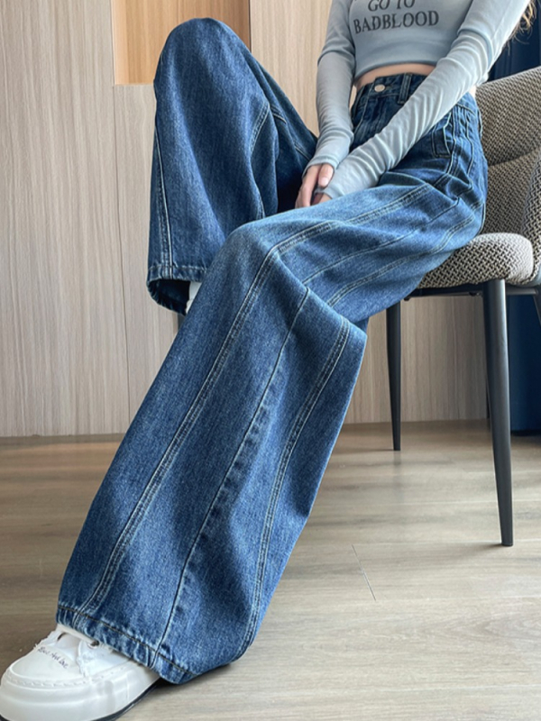 Дънки - Висока талия, широки крачоли, деним, средна дължина, есен 2025