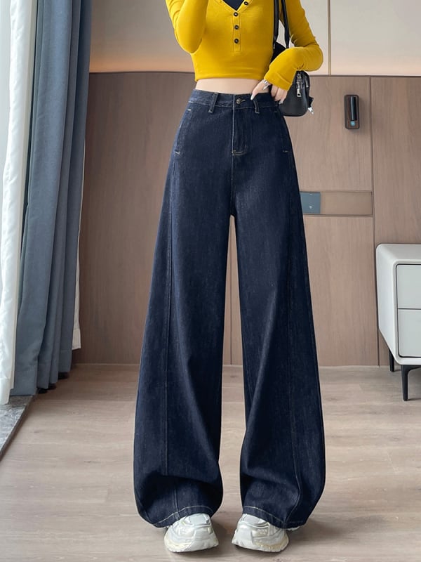 Дънки - Висока талия, широки крачоли, деним, средна дължина, есен 2025