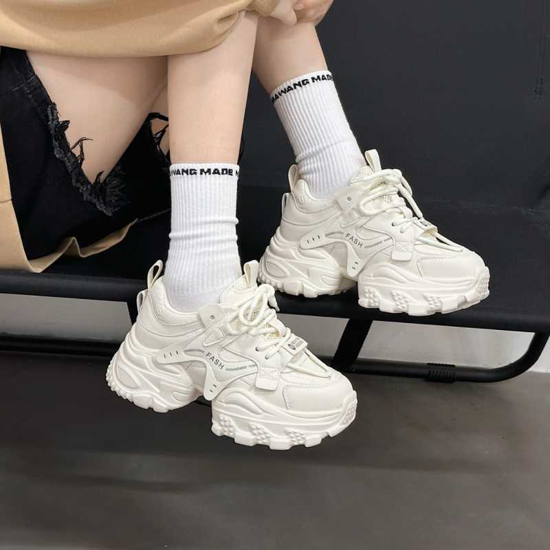 Ženske Dad Shoes od prave kože – prozračne, okrugla nosna kapica, vezanje, gumeni đon