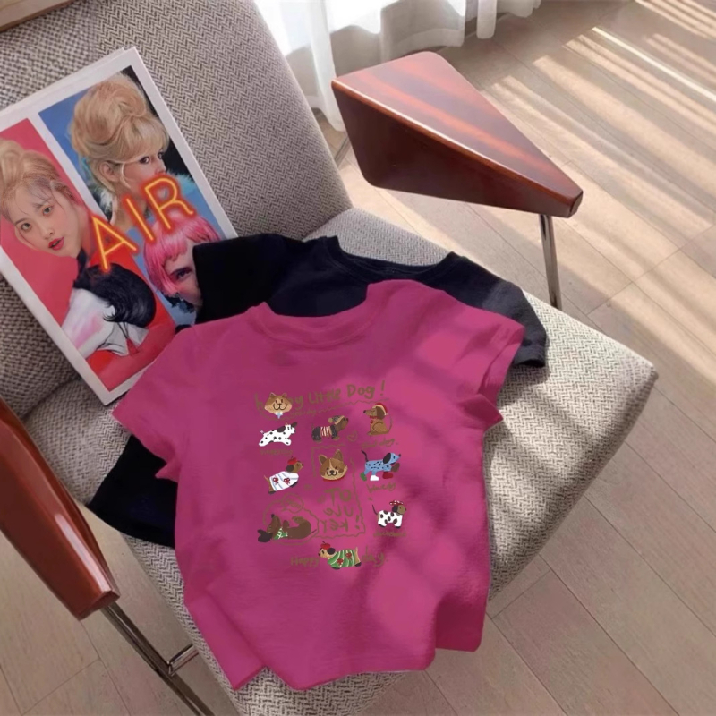 Памучна тениска с къси ръкави, кръгло деколте, принт с аниме карикатура, слим фит